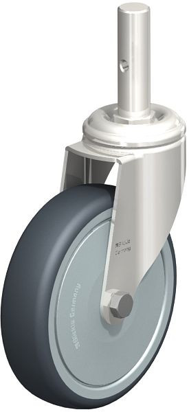 Blickle LKRXA-TPA 126KD-FK-ZAX51 Edelstahl-Lenkrolle mit Zapfen, Thermoplastisches Gummi-Elastomer, Grau, 856404