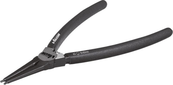 VIGOR Sicherungsring-Zange, 180 mm, für Außensicherungen Gerade Ausführung, Form A DIN 5254, Spitzen-Durchmesser 1.8 mm, V1717