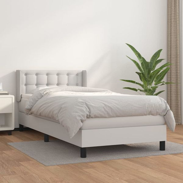 vidaXL Boxspringbett mit Matratze Weiß 90x200 cm Kunstleder, 3130758