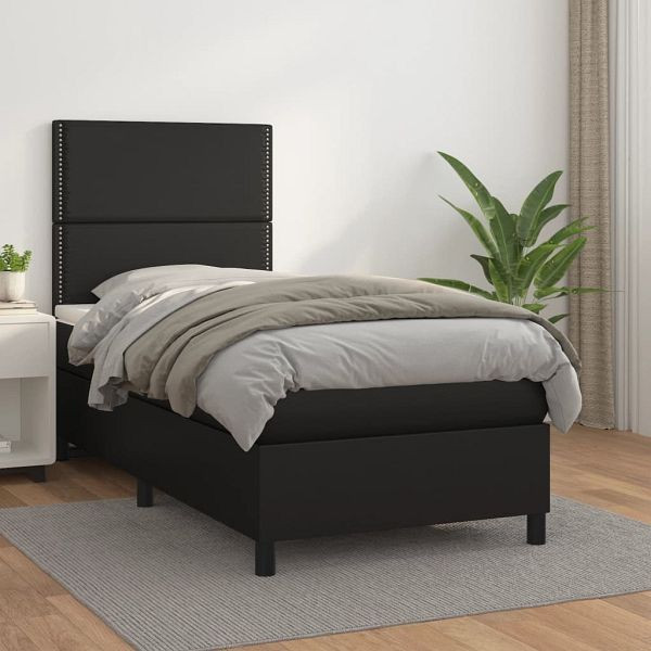 vidaXL Boxspringbett mit Matratze Schwarz 90x190 cm Kunstleder, 3142755