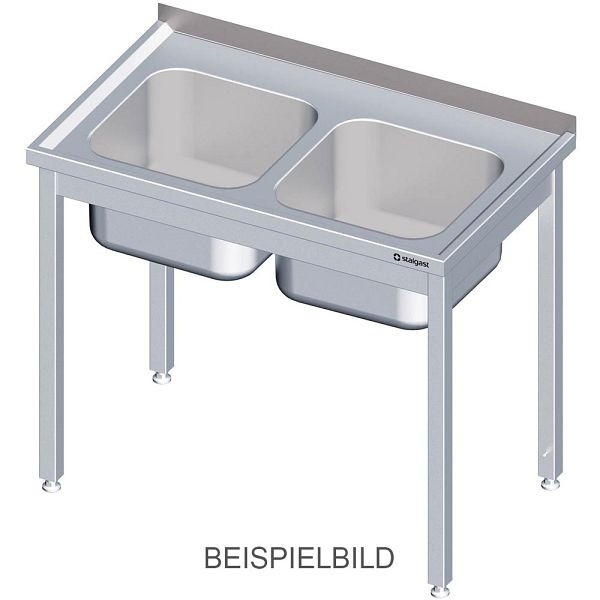 Stalgast Spültisch ohne Grundboden 1300x700x850 mm, mit zwei Becken links, mit Aufkantung, verschweißt, VST13722LA