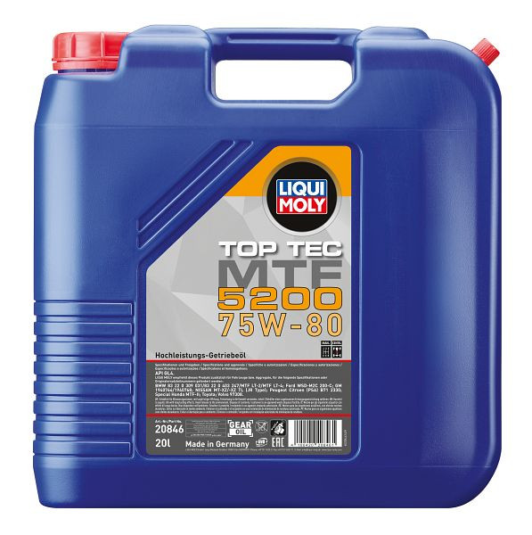LIQUI MOLY Getriebeöl Top Tec MTF 5200 75W-80, Kanister Kunststoff, VE: 20 Liter, 20846