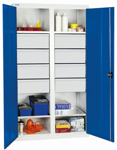 stumpf Werkzeug- und Materialschrank Serie 2000, 7035/5010, 8 Schubladen, Mitteltrennwand, 4 Fachböden, 2004674