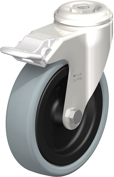 Blickle LKRXA-VPA 126G-11-FI Edelstahl-Apparate-Lenkrolle mit Rückenloch & Feststeller, Vollgummi, Grau, 611855