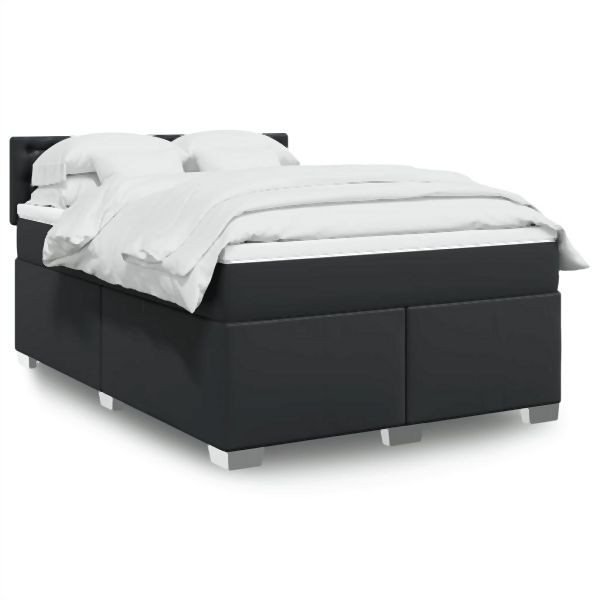 vidaXL Boxspringbett mit Matratze Schwarz 140x200 cm Kunstleder, 3288424