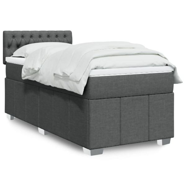 vidaXL Boxspringbett mit Matratze Dunkelgrau 90x190 cm Stoff, 3286931