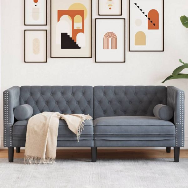 vidaXL Chesterfield-Sofa mit Nackenrollen 2-Sitzer Dunkelgrau Samt, 372684