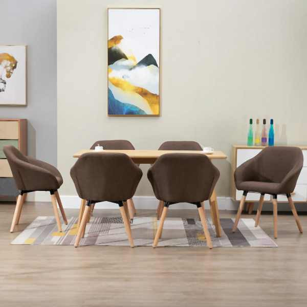 vidaXL Esszimmerstühle 6 Stück Braun Stoff, Massivholz, 278420