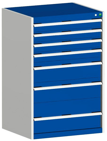 bott cubio Schubladenschrank bestückt mit 7 Schwerlastschubladen BxTxH: 800 x 650 x 1200 mm, RAL 7035/5010, 40020060.11V