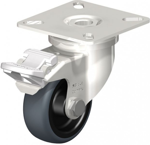 Blickle LPXA-TPA 50G-FI Edelstahl-Apparate-Lenkrolle mit Anschraubplatte & Feststeller, Thermoplastisches Gummi-Elastomer, Grau, 753564