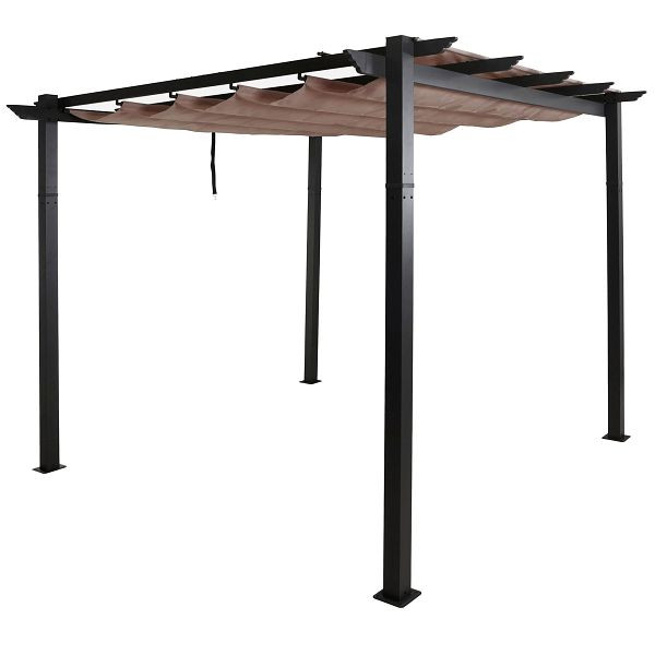 Mendler Aluminium Pergola HWC-N93, Gartenpavillon Pavillon Garten, stabiles 8cm-Gestell Schiebedach UV50+ 3x3m, taupe, 110022+110023+110028