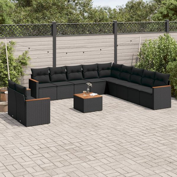vidaXL 12-teilig Garten-Sofagarnitur mit Kissen Schwarz Poly Rattan, 3226132