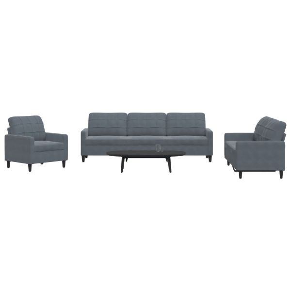 vidaXL 4-tlg. Sofagarnitur mit Kissen Dunkelgrau Samt, 3278442