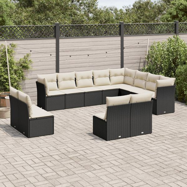 vidaXL 12-teilig Garten-Sofagarnitur mit Kissen Schwarz Poly Rattan, 3218466