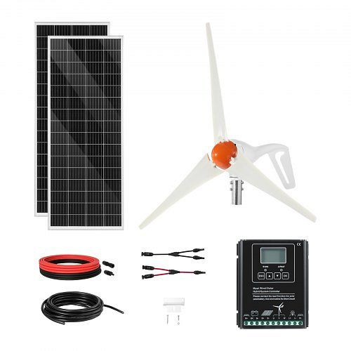 VEVOR 12V 400W Solar-Windkraft-Kit, 2x100W Solarmodule + 200W Windturbine + MPPT Controller, für Heim, RV, Boot & Camping, ZHSKU00000000000466