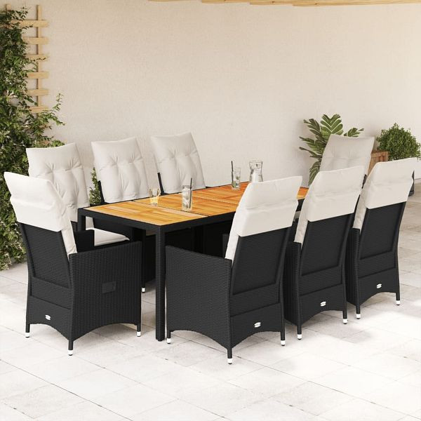 vidaXL 9-teilig Garten-Essgruppe mit Kissen Schwarz Poly Rattan, 3276687