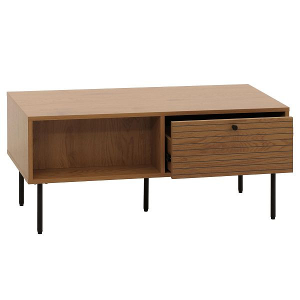 Mendler Couchtisch HWC-N78, Wohnzimmertisch Sofatisch, skandinavischer Stil Metall Holz Melamin MVG 45x100x50cm, natur, 109281