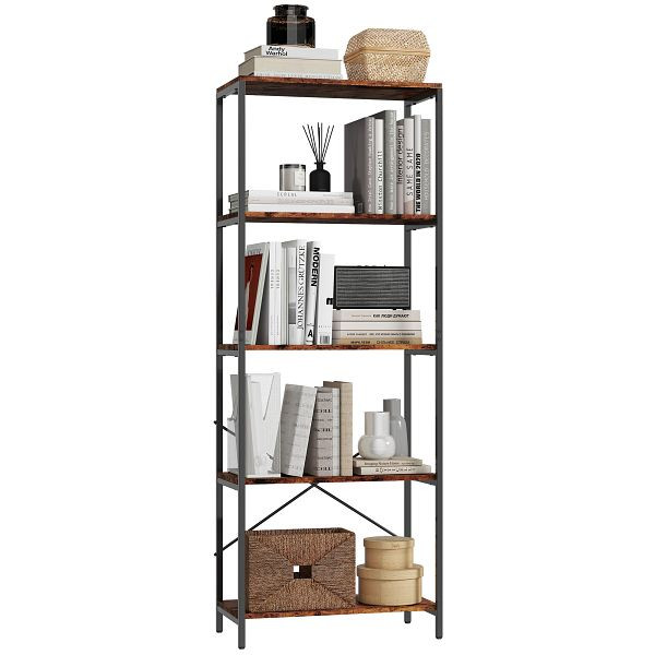 HOMCOM Bücherregal, Standregal mit 5 Ebenen, Industrielles Büroregal mit Metallrahmen, offenes Aufbewahrungsregal für Wohnzimmer, 836-643V00RB