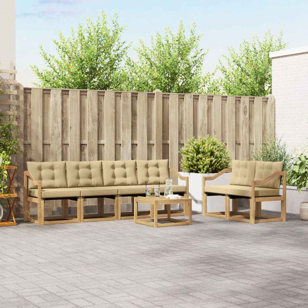 vidaXL Outdoor-Sofagarnitur mit Kissen 7-teilig Weiß und Beige, 3389247
