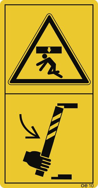 Moedel Der Aufenthalt im Gefahrenbereich...Sicherheitsstütze, Folie, 50x96 mm, VE: 10 Stück/Bogen, 69508