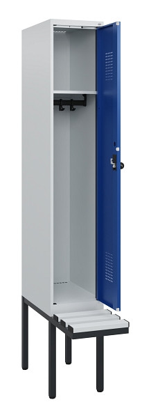 C+P Spind Evolo PLUS, 1 Abteil, 1950x300x815mm, 7035/5010, Drehriegel, Sitzfläche Kunststoff, 0490405-10 S10060