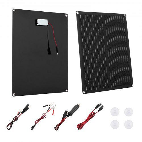 VEVOR 30W 12V Solarpanel-Batterieladegerät, monokristallin mit Smart Controller & 3 Kabeln, tragbar für RV, Auto, Boot, RXBXLDJG30WNUWQDR001Y3
