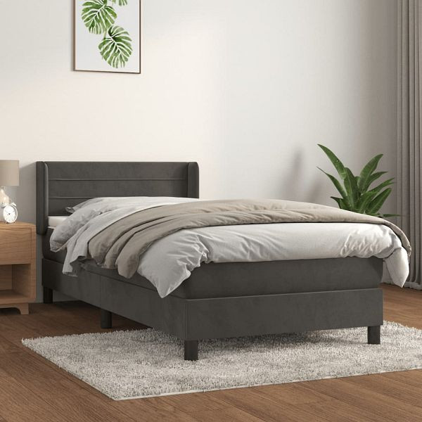 vidaXL Boxspringbett mit Matratze Dunkelgrau 90x190 cm Samt, 3130992