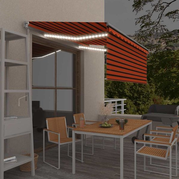 vidaXL Markise Manuell Einziehbar mit Rollo LED 3,5x2,5 m Orange Braun, 3069405, 8720286397299
