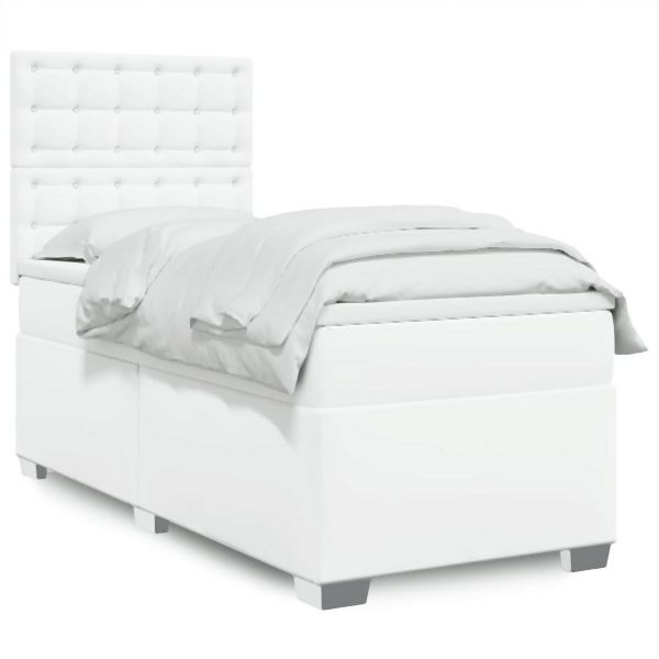 vidaXL Boxspringbett mit Matratze Weiß 100x200 cm Kunstleder, 3290709