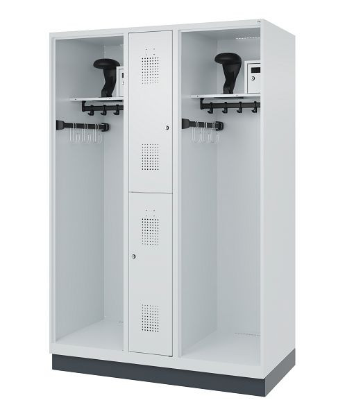 C+P Feuerwehrspind Evolo, Modell MAXI, 2 Abteile, H1850B1300T600 mm, Lichtgrau, Sockel, 0496315-030 S10009