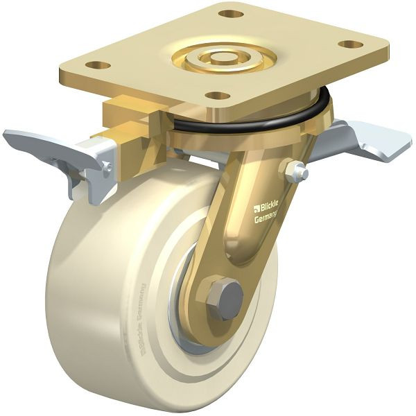 Blickle LS-GSPO 125K-ST-RI4 Stahlgeschweißte Super-Schwerlast-Lenkrolle, extra schwere Drehkranz-Ausführung, Feststeller, Gusspolyamid, Weiß, 741460