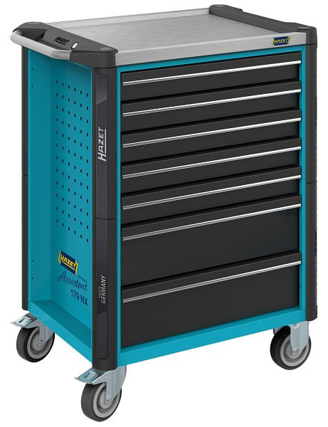 Hazet Werkstattwagen Assistent, Edelstahl-Arbeitsplatte, 7 Schubladen, Schubfächer flach: 5x 77x522x398 mm, 179NX-7