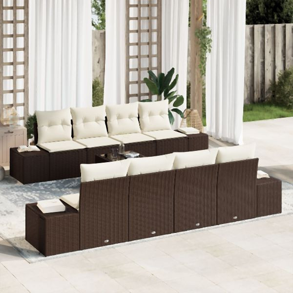 vidaXL 7-teiliges Garten Sofa Set mit Kissen Braun Poly Rattan, 3355657