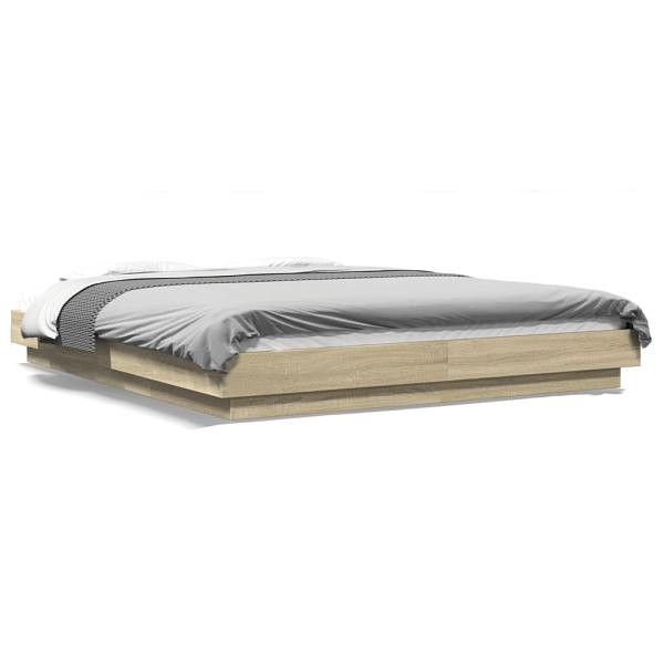 vidaXL Bettgestell mit LED Sonoma-Eiche 150x200 cm Holzwerkstoff, 3281093