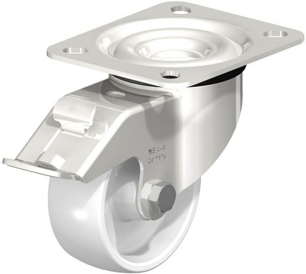 Blickle LEX-PO 80G-FI Edelstahl-Lenkrolle mit Anschraubplatte & Feststeller, Polyamid, Weiß, 500165