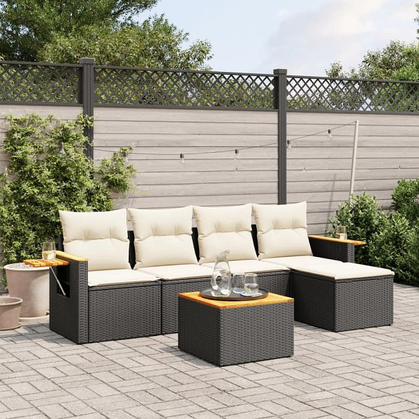 vidaXL 6-teilig Garten-Sofagarnitur mit Kissen Schwarz Poly Rattan, 3259165