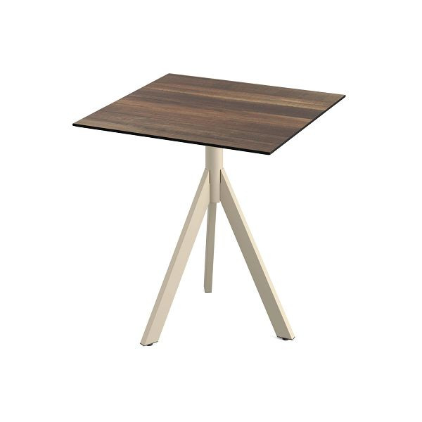 Feros Infinity Tripod Terrassentisch Sand frame + Tropical Wood HPL Tischplatte 70x70 cm, 140031277