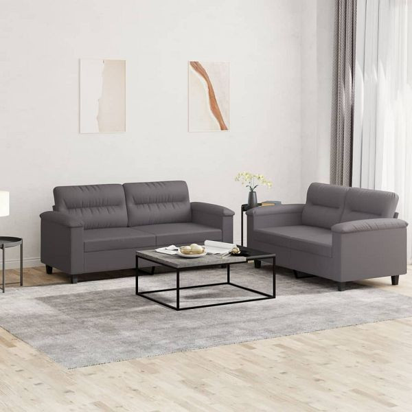 vidaXL 2-teilig Sofagarnitur mit Kissen Grau Kunstleder, 3202364
