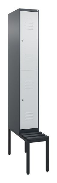 C+P Doppelstöckiger Spind Classic PLUS, 2120x300x815mm, 7016/7035, Zylinderschlösser, mit untergebauter Sitzbank, 0803507-10 S10028