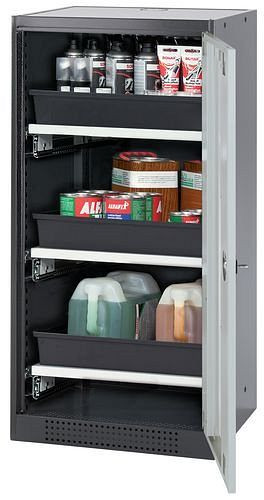 asecos Chemikalienschrank Systema-T CS-53RG, Korpus anthrazit, Flügeltüren grau, 3 Tablarauszüge, 208801