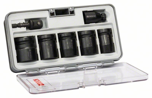 Bosch Steckschlüsseleinsätze-Set, 7-teilig, L 40 mm, SW 13 - SW 24, 2 Adapter, 2608551029