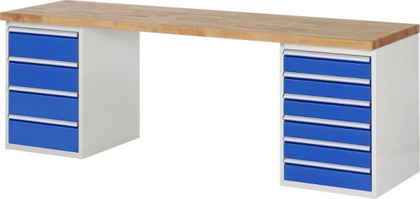 RAU Werkbank Serie 7000 - Baukasten-Bauweise, 2x Unterbau-Container (4x Schublade, 6x Schublade), 2500x840x700 mm, 03-7821A3-257B4S.11