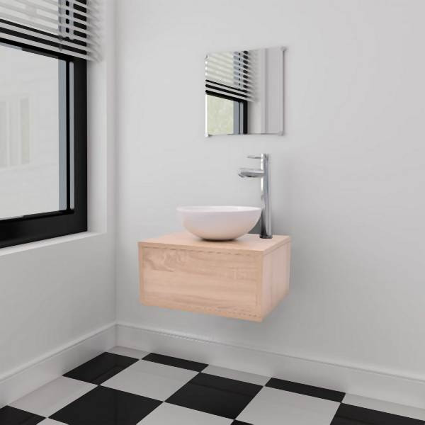vidaXL 4-tlg. Badmöbel-Set mit Waschbecken und Wasserhahn Beige, 273686