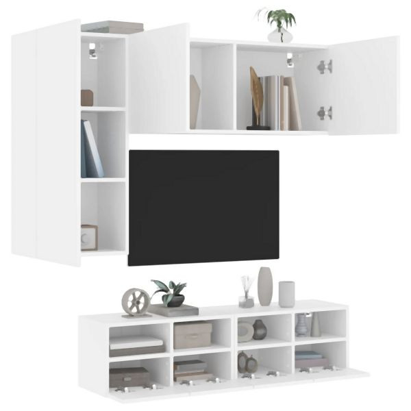 vidaXL 4-tlg. Wohnwand Weiß Holzwerkstoff, zusätzlicher Stauraum, 3216532
