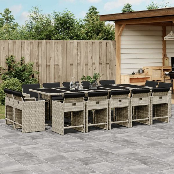 vidaXL 15-teilig Garten-Essgruppe mit Kissen Hellgrau Poly Rattan, 3278002