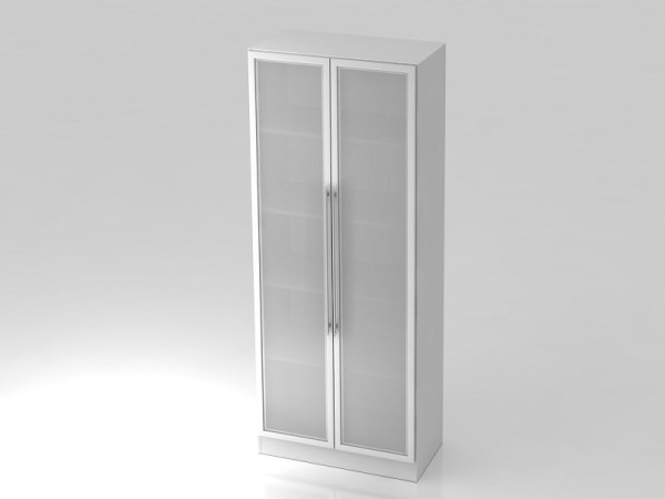Hammerbacher Glastürenschrank 5OH, Sockelblende, Relinggriff Weiß/Silber, 80x42x200,4 cm (BxTxH), V7100G/W/S/RE