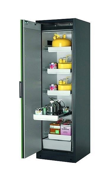 asecos Sicherheitsschrank Q-CLASSIC-90, Q90.195.060 in resedagrün RAL 6011 mit 4x Auszugswanne Standard (Stahlblech), 30072-048-30092