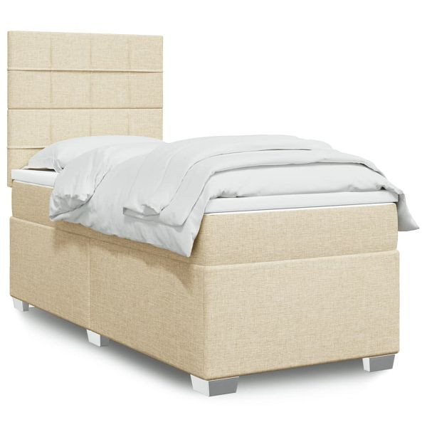 vidaXL Boxspringbett mit Matratze Creme 90x190 cm Stoff, 3292648