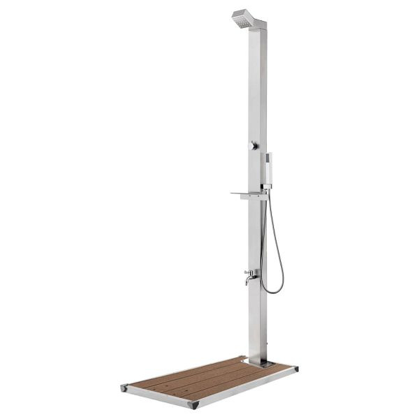 vidaXL Gartendusche mit Brauner Bodenplatte 225 cm Edelstahl, 3070787