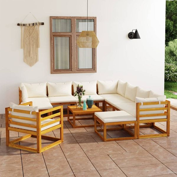 vidaXL 12-teilig Garten-Lounge-Set mit Auflagen Creme Massivholz Akazie, 3057649